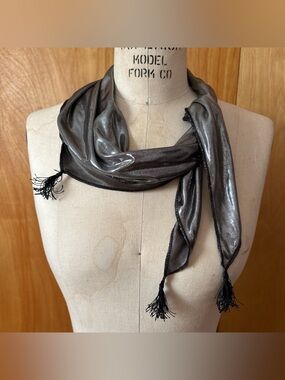 Metallic Gray  Women's Scarf with silk tassles